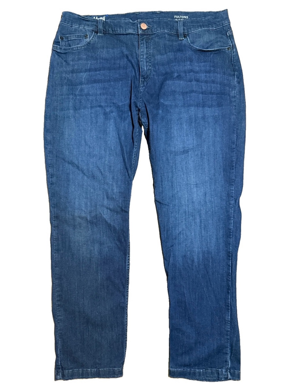Mugsy Fultons Casual Jeans Faded Whiskered Mens 42 x 30 Blue Denim Stretch